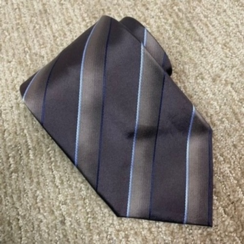 Kenneth Cole New York Silk Necktie Mens Brown Blue Striped Classic 59x3.875